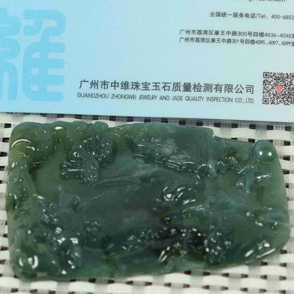 Cert'd Blue water 蓝水 100% Natural A Jade jadeite Pendant Landscape 山水 - Picture 1 of 11